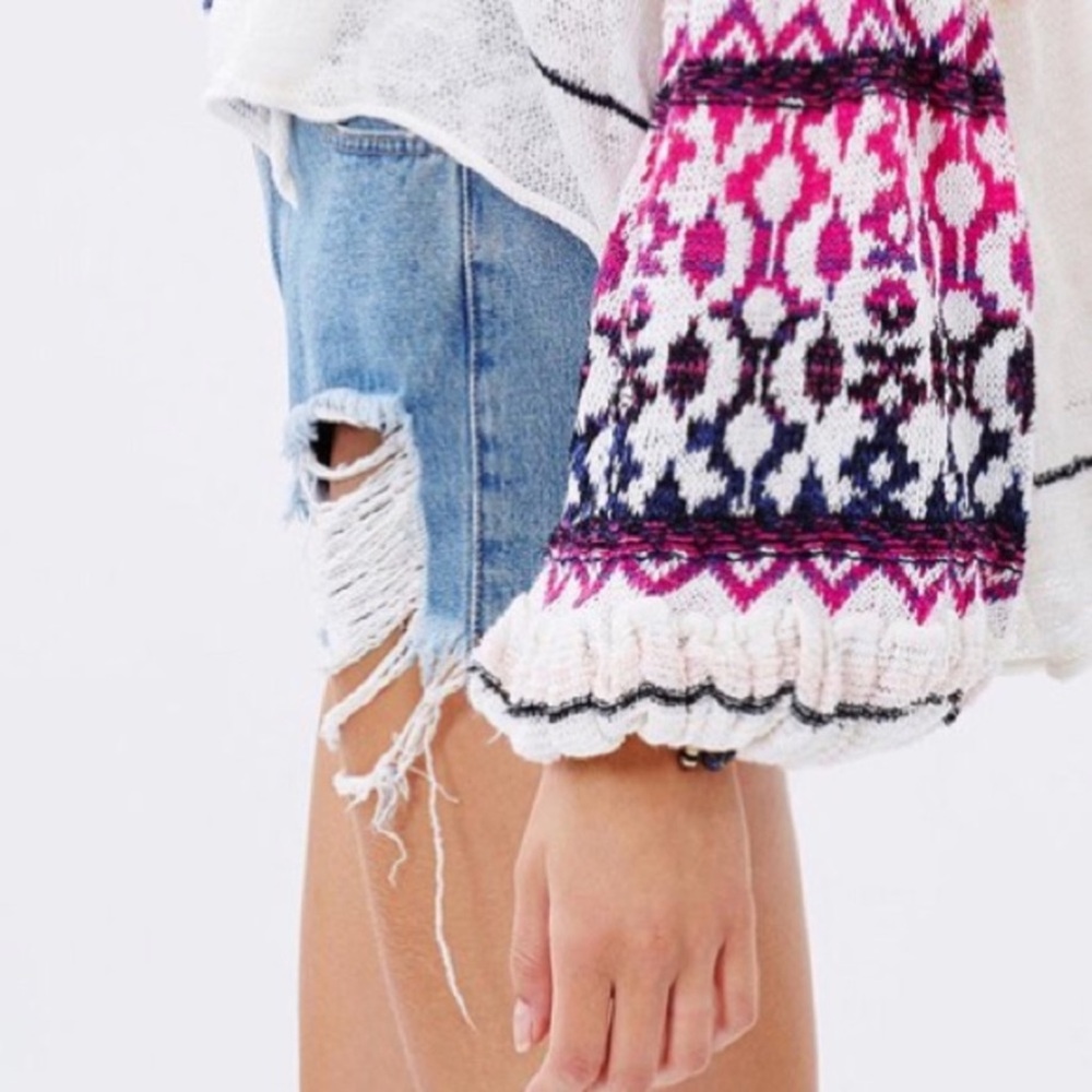 Free People Dreamland Knit Cardigan Womans Small Ivory Pink Balloon Sleeves - Picture 6 of 14